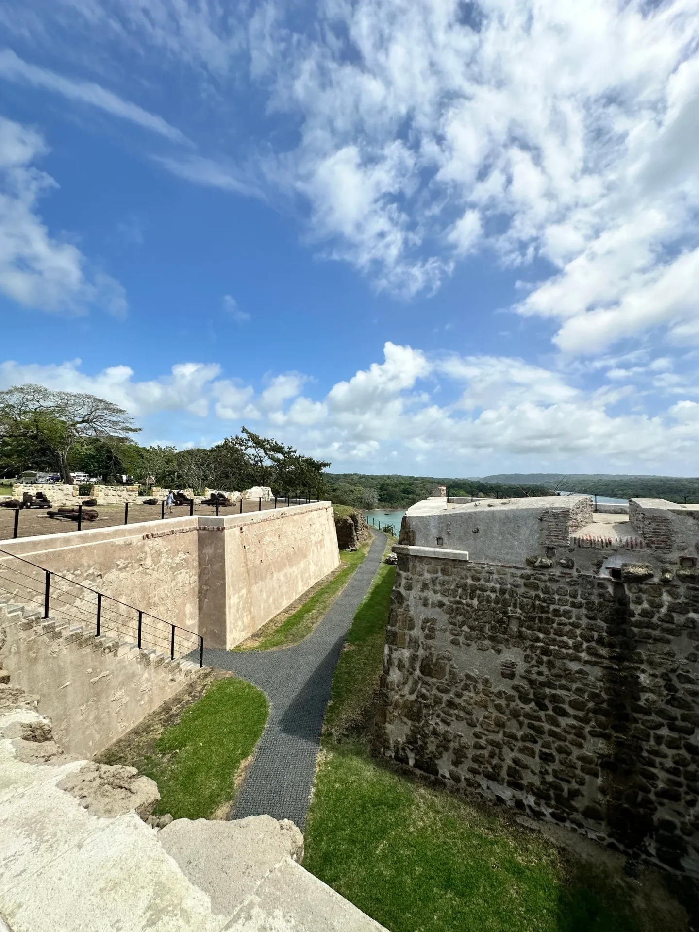 A view of the walls and sky from above.